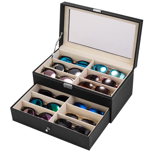 Leather 12 Piece Eyeglasses and Sunglasses Storage