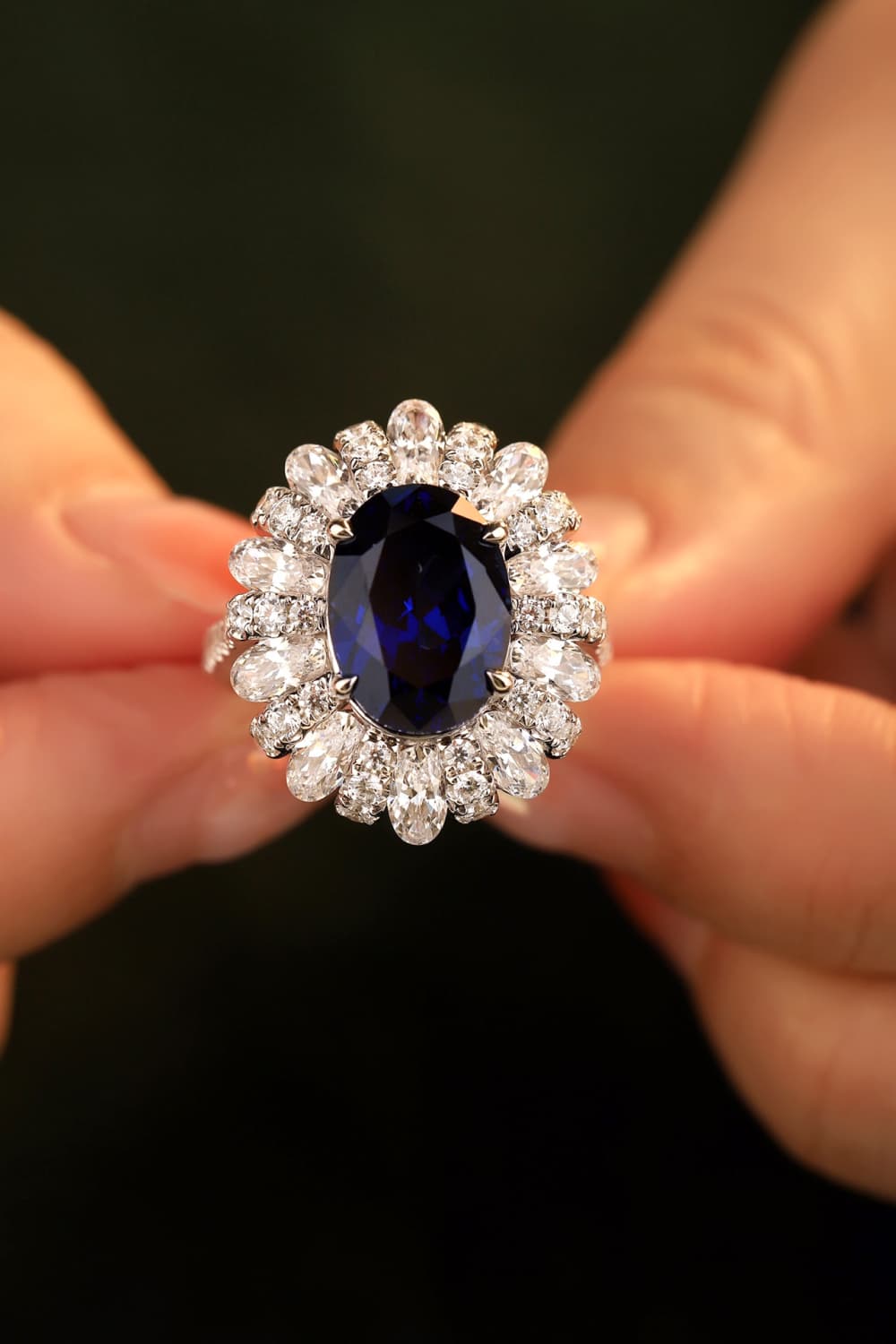 Lab-Grown Sapphire Flower Shape Ring