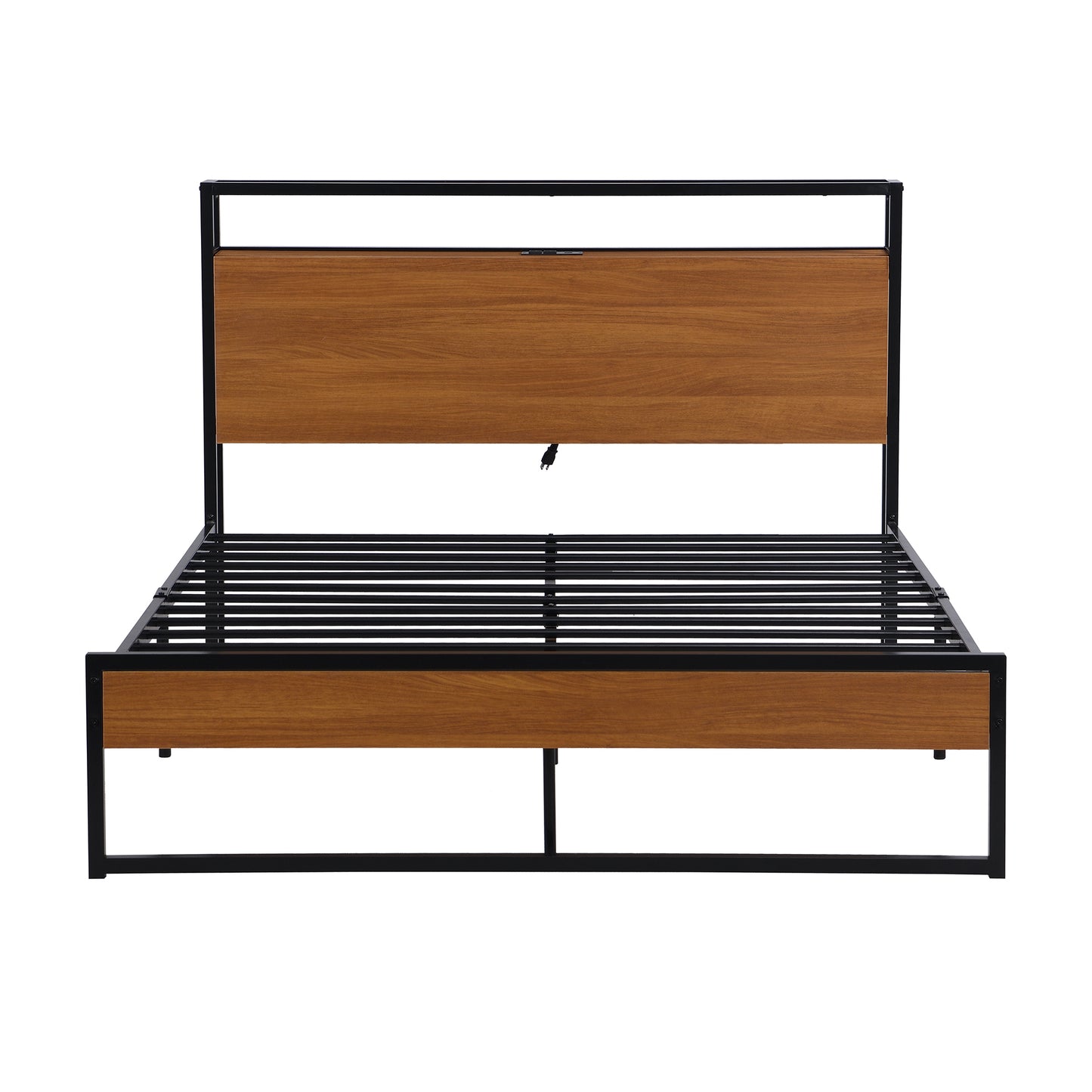 Full Size Metal Platform Bed Frame with Sockets