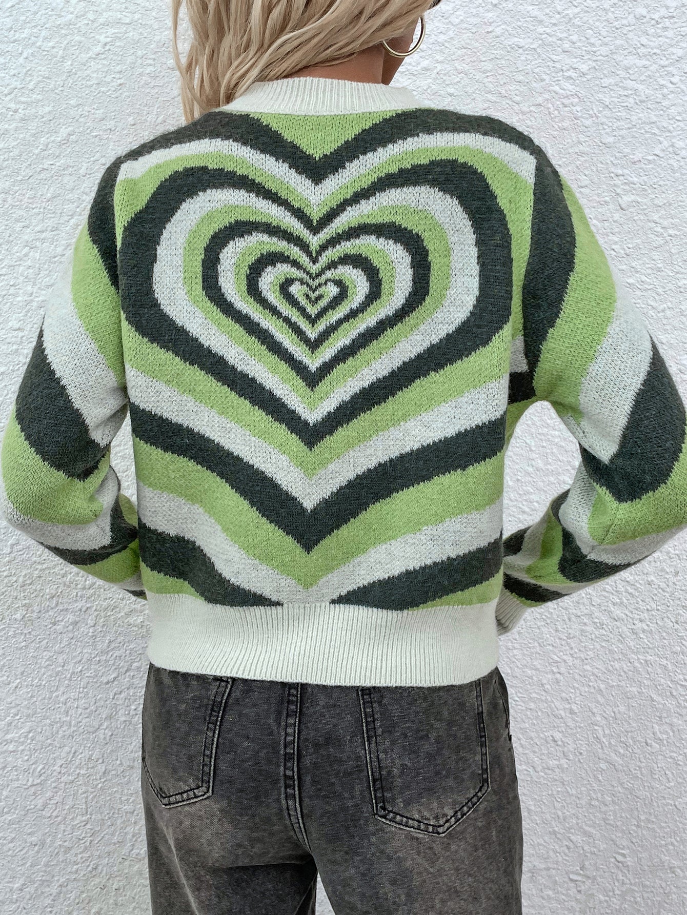 Heart Print Cropped Sweater