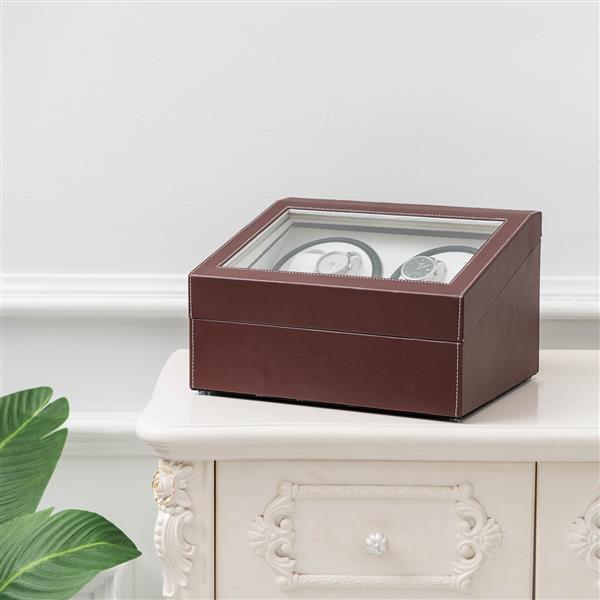 Brown Leather Watch Winder Storage Auto Display Case Box