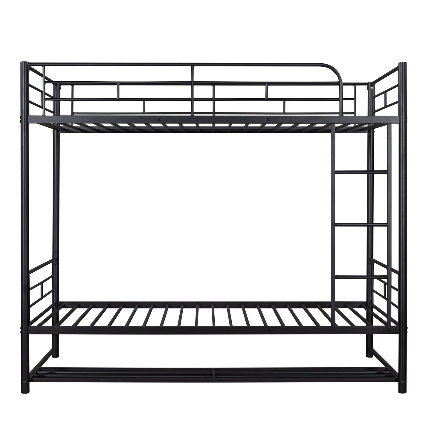 Twin Over Twin Metal Bunk Bed with shelf and Slatted Support