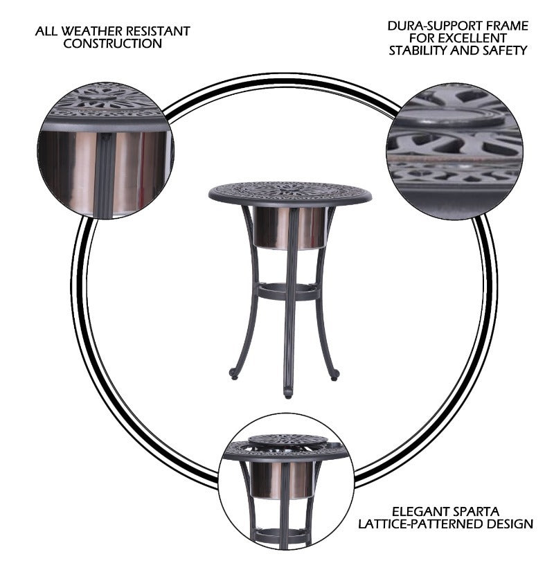 Outdoor Patio Aluminum Round Bistro Table/Side Table with Ice Bucket