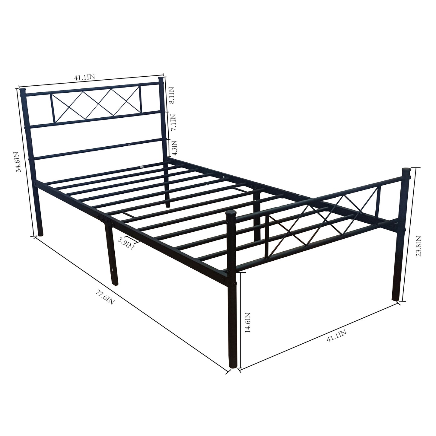 LT Twin Size Single Metal Bed Frame in Black Color