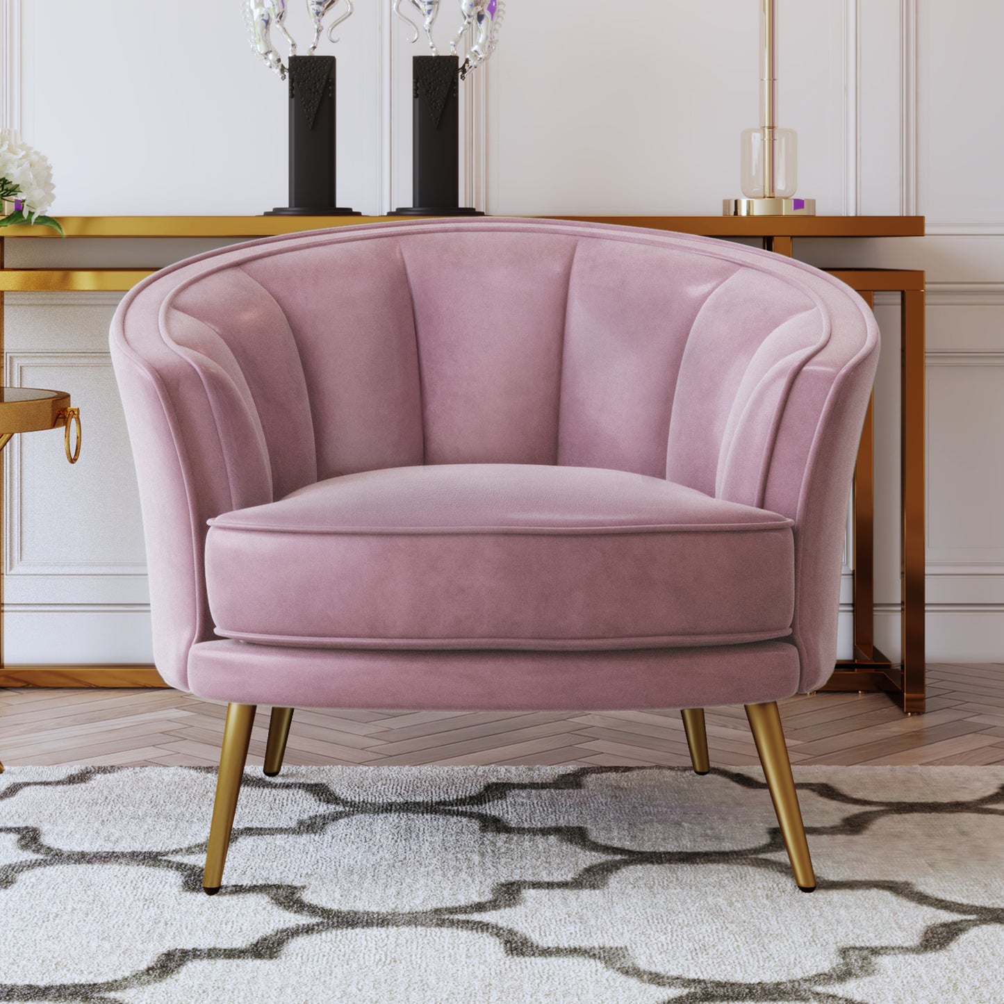 Modern Velvet Accent Barrel Chair (Pink)