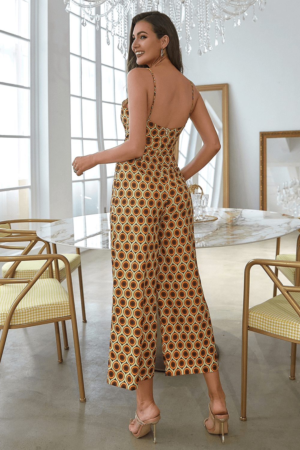 Printed Spaghetti Strap Cropped Jumpsuit