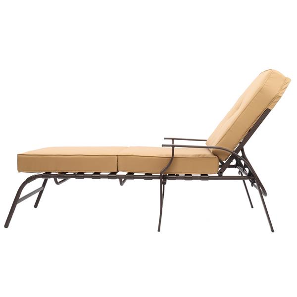 Adjustable Outdoor Steel Patio Chaise Lounge Chair with 5 Positions, UV-Resistant Cushions Beige