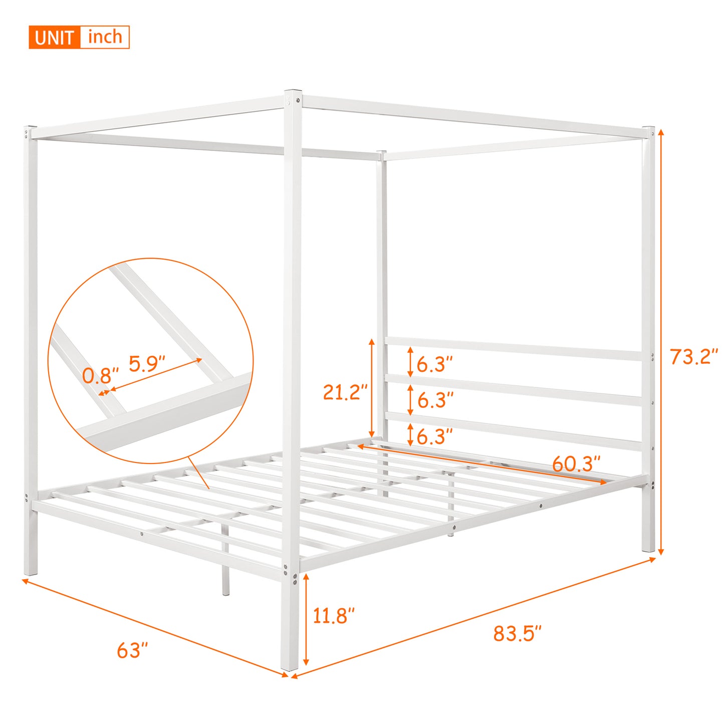 Metal Framed Canopy Platform Bed with Built-in Headboard